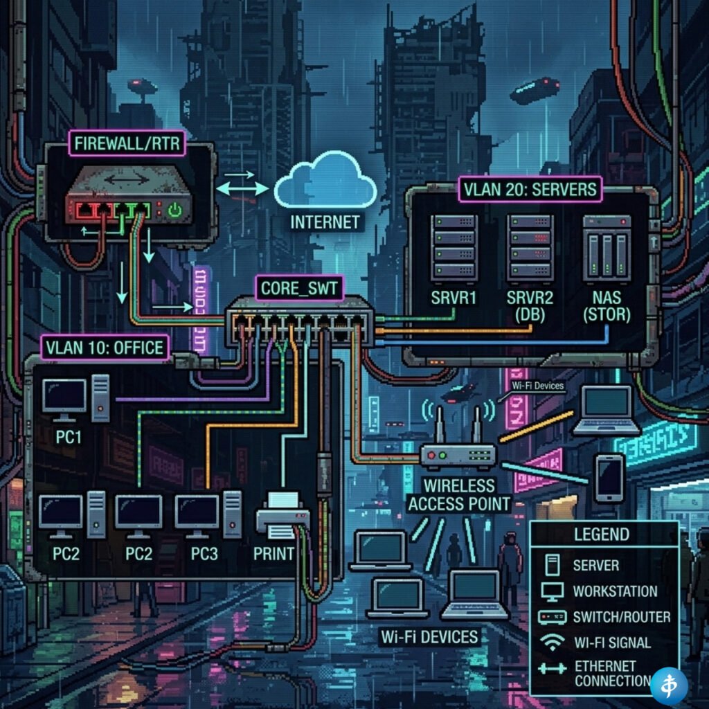 networking cyberpunk pixel style